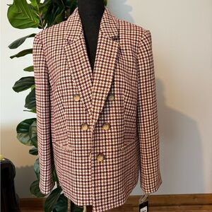 Jones New York Houndstooth Blazer in Brown and Cream